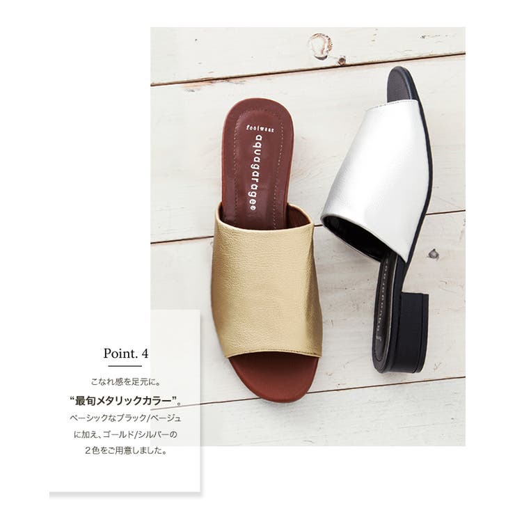 ワイドレザーローヒールサンダル レディース ブラック | aquagarage | 詳細画像6 