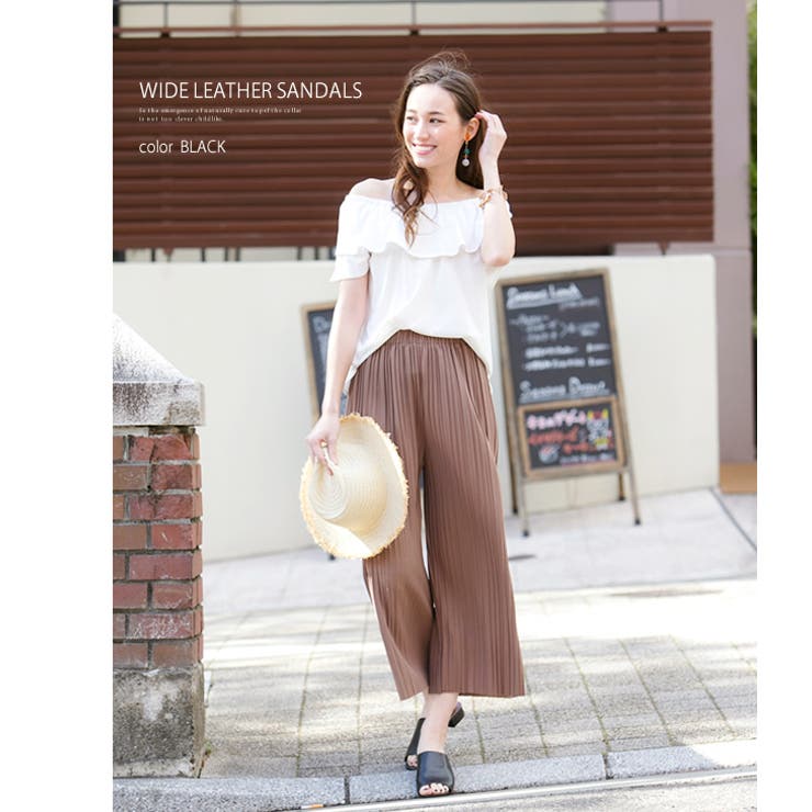 ワイドレザーローヒールサンダル レディース ブラック | aquagarage | 詳細画像14 