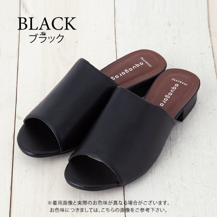 ブラック | ワイドレザーローヒールサンダル レディース ブラック | aquagarage