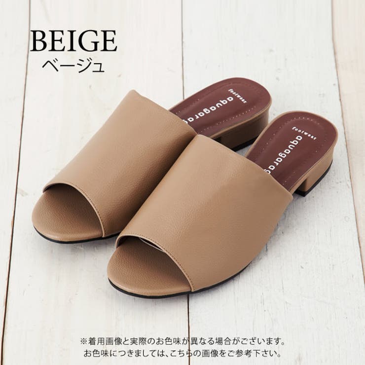 ベージュ | ワイドレザーローヒールサンダル レディース ブラック | aquagarage