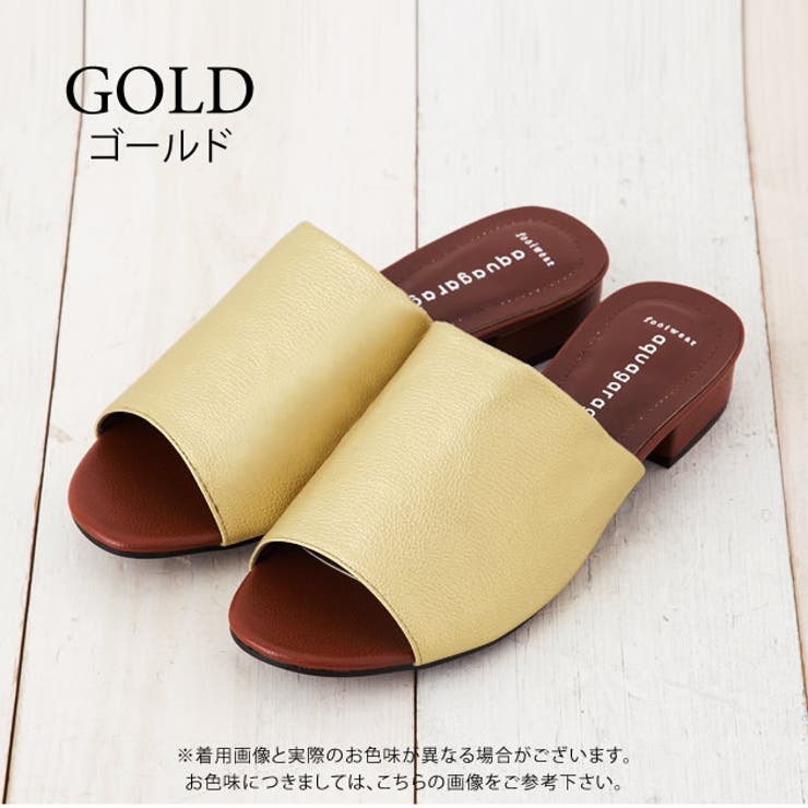 ゴールド | ワイドレザーローヒールサンダル レディース ブラック | aquagarage