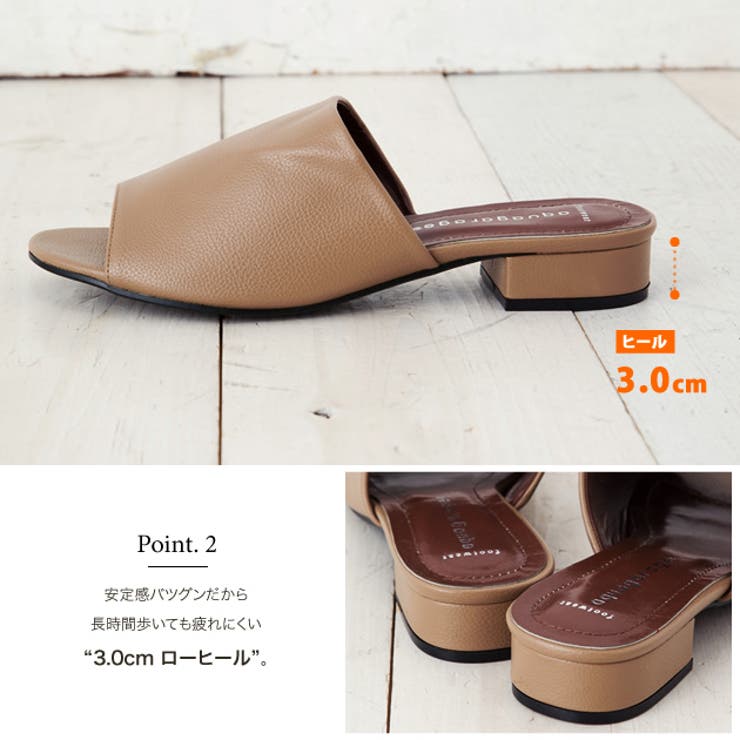 ワイドレザーローヒールサンダル レディース ブラック | aquagarage | 詳細画像4 