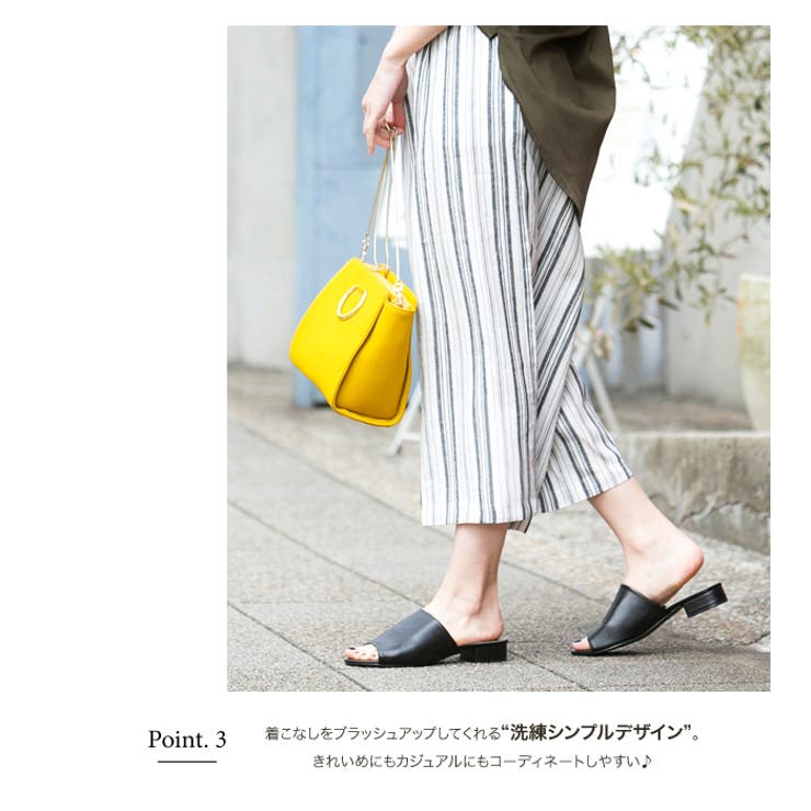 ワイドレザーローヒールサンダル レディース ブラック | aquagarage | 詳細画像5 