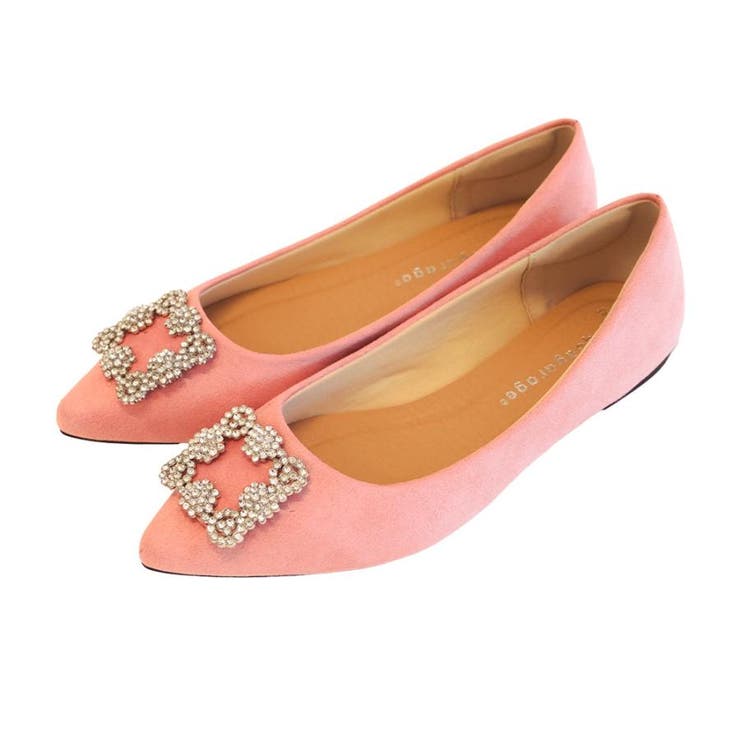 ピンク | エレガントなビジューがポイントのフラットパンプス | aquagarage