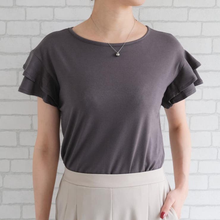 チャコール | ボリューム フリル袖カットソー カットソー | aquagarage