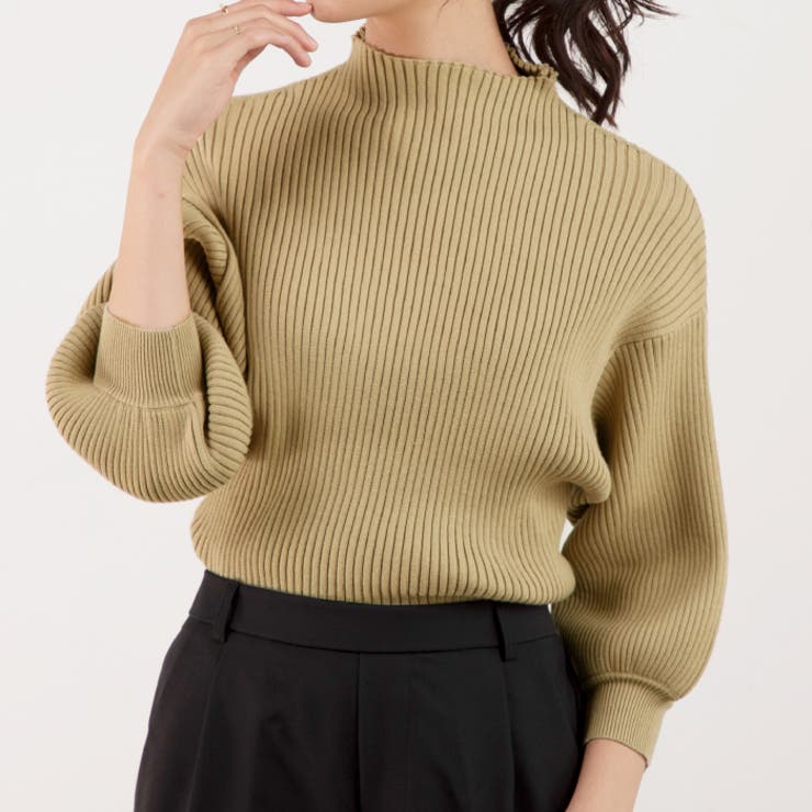 ベージュ | ぽわん袖ニットトップス | aquagarage