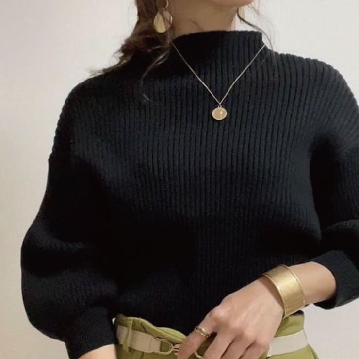 ブラック | ぽわん袖ニットトップス | aquagarage