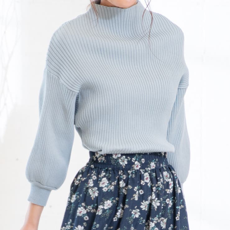 ペールブルー | ぽわん袖ニットトップス | aquagarage