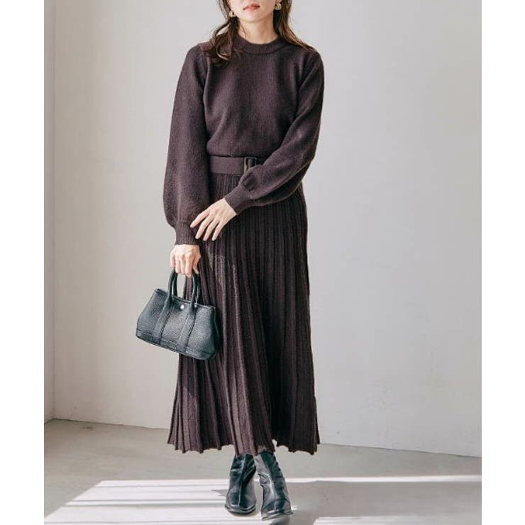 ブラウン | 日々のコーデに悩まない嬉しい3点セット！ベルト付きニットセットアップ | aquagarage