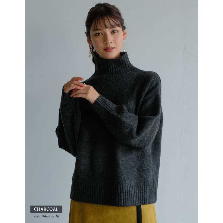 ふわふわの質感でチクチクしない！ボトルネックボリューム袖ニット | aquagarage | 詳細画像18 