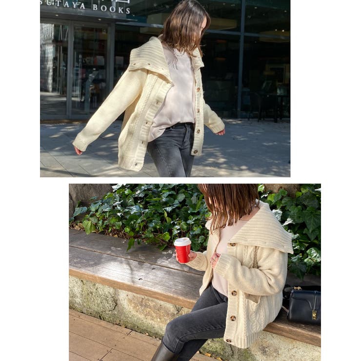 袖までしっかりファー裏地であったかい! ケーブル編み裏ファーニット