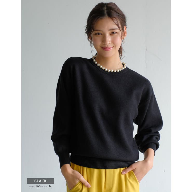 クルーネックに大ぶりのパールを施した上品なニットトップス | aquagarage | 詳細画像20 