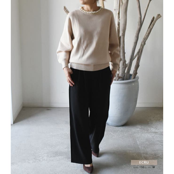 クルーネックに大ぶりのパールを施した上品なニットトップス | aquagarage | 詳細画像22 