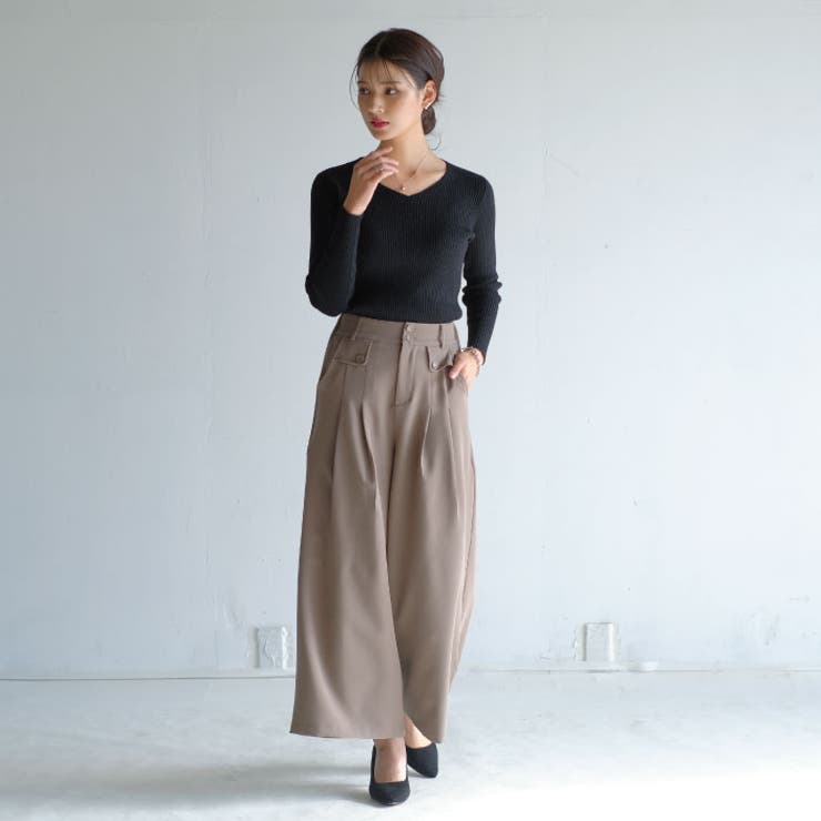 グレージュ | 楽ちんなのにしっかりきちんと感。フロントタック入りワイドパンツ | aquagarage