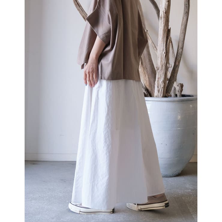 ストライプ：ホワイト | 大人美シルエットに仕上がる♪無地orストライプから選べるサマーフレアスカート | aquagarage