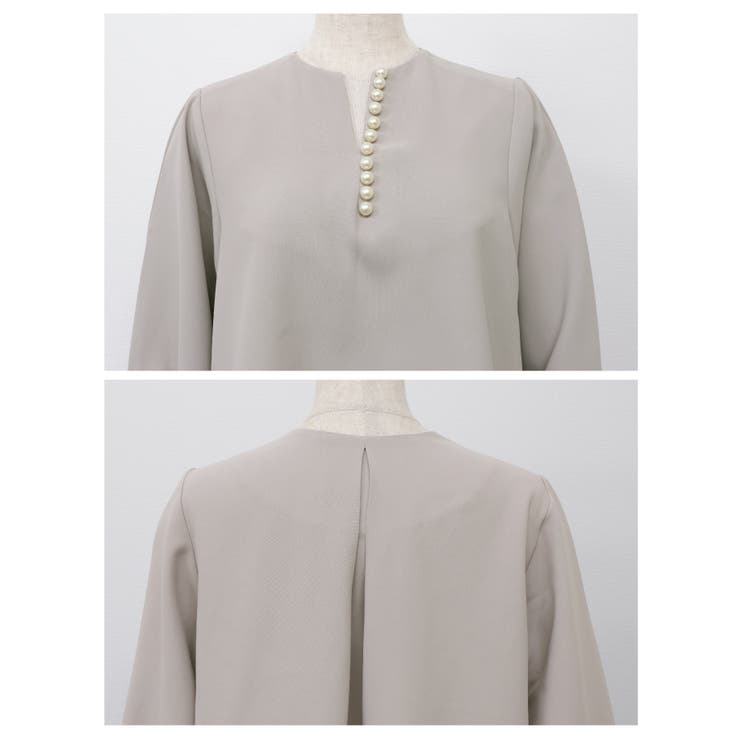 ネックレスいらずの華やかなデザイン♪パール付きキーネックブラウス オフィスカジュ… | aquagarage | 詳細画像8 