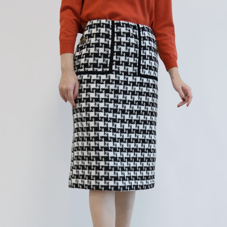 ブラック | レトロで大人っぽい雰囲気を演出♪総柄ツイードタイトスカート | aquagarage