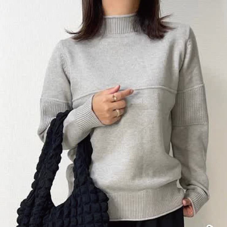 グレー | 表情豊かな切り替えデザイン♪ハイネック切り替えニット | aquagarage