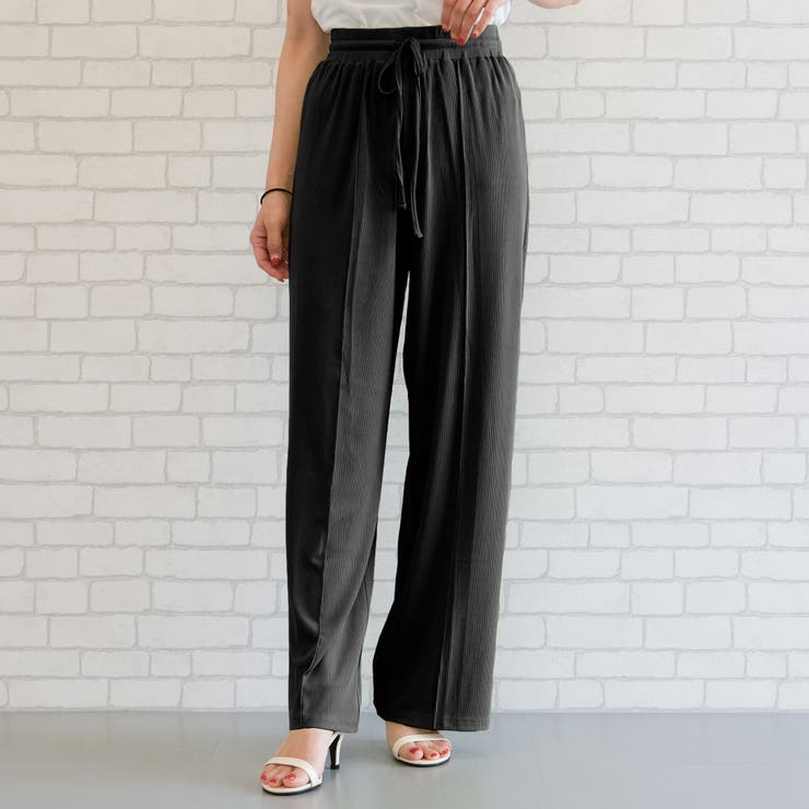 ブラック | どんなトップスとも合わせやすい！リブカットソーリラックスドロストパンツ | aquagarage