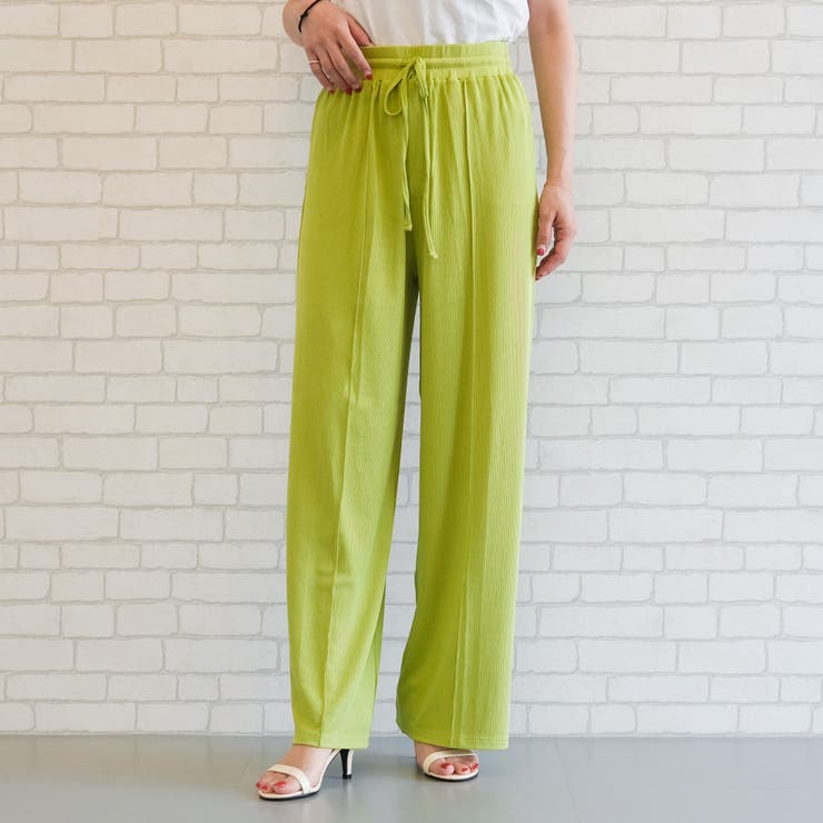 ライム | どんなトップスとも合わせやすい！リブカットソーリラックスドロストパンツ | aquagarage
