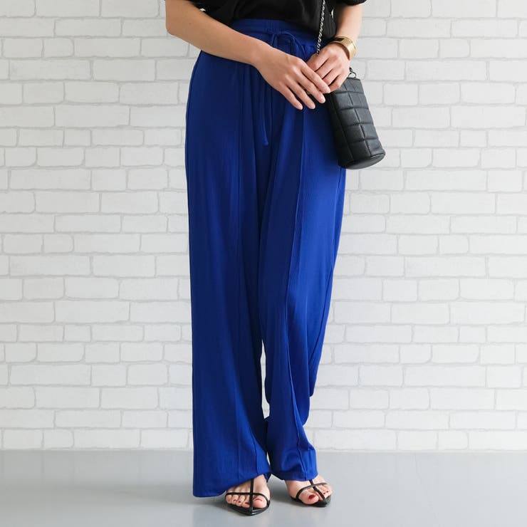 ブルー | どんなトップスとも合わせやすい！リブカットソーリラックスドロストパンツ | aquagarage