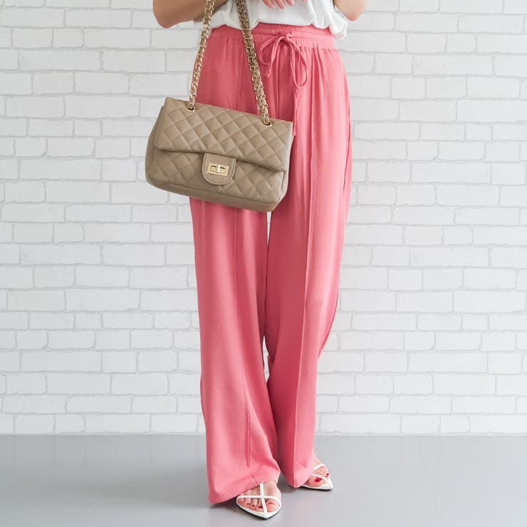 ピンク | どんなトップスとも合わせやすい！リブカットソーリラックスドロストパンツ | aquagarage