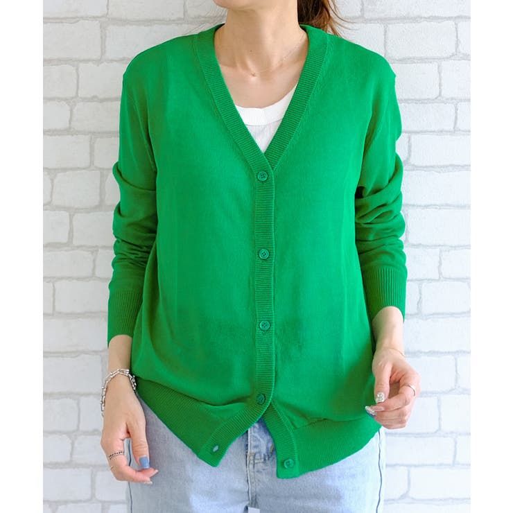 KARTIKA 売れ筋商品|||カルティカ ニット&セーター アウター レディース Sweaters Green 涼し気なシアー素材で軽くさっと羽織れる！Vネックサマーニット