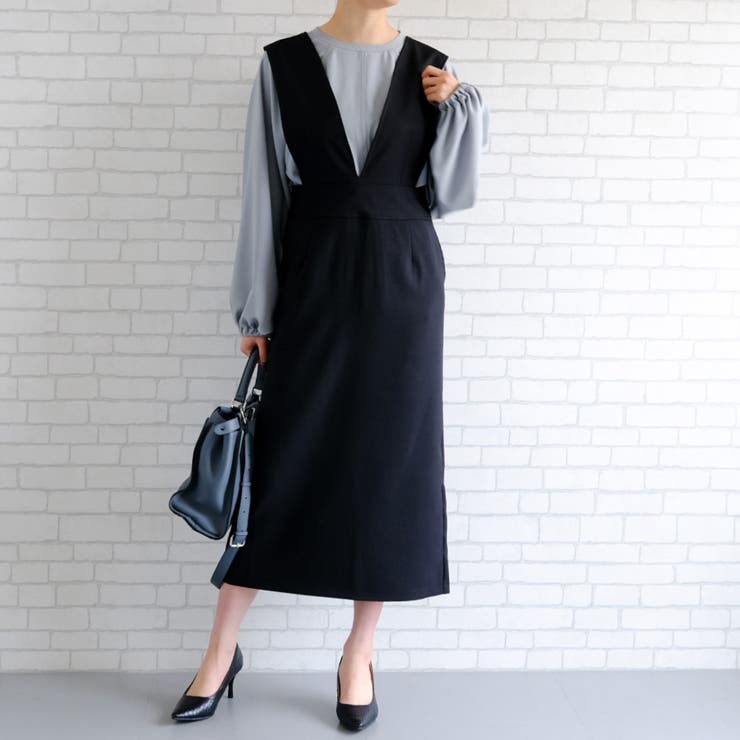 ブラック | 2WAYで着れる大人シルエットのジャンパースカート | aquagarage