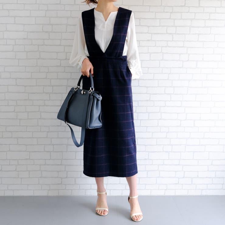 チェック:ネイビー | 2WAYで着れる大人シルエットのジャンパースカート | aquagarage