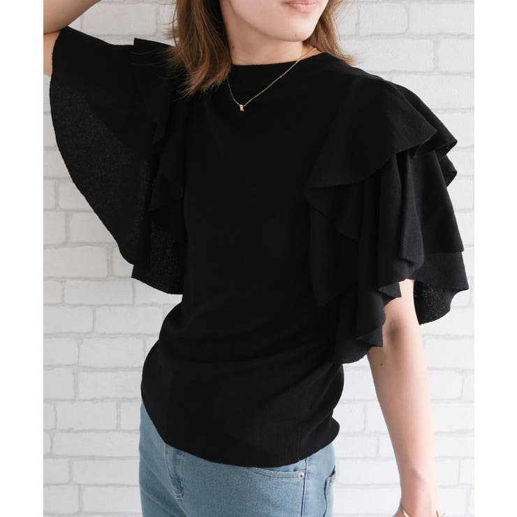 主役級の華やかさ！二の腕もカバーしてくれるダブルフリルスリーブニット | aquagarage | 詳細画像4 