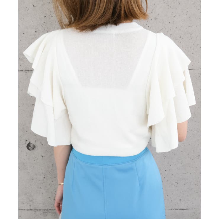 主役級の華やかさ！二の腕もカバーしてくれるダブルフリルスリーブニット | aquagarage | 詳細画像7 