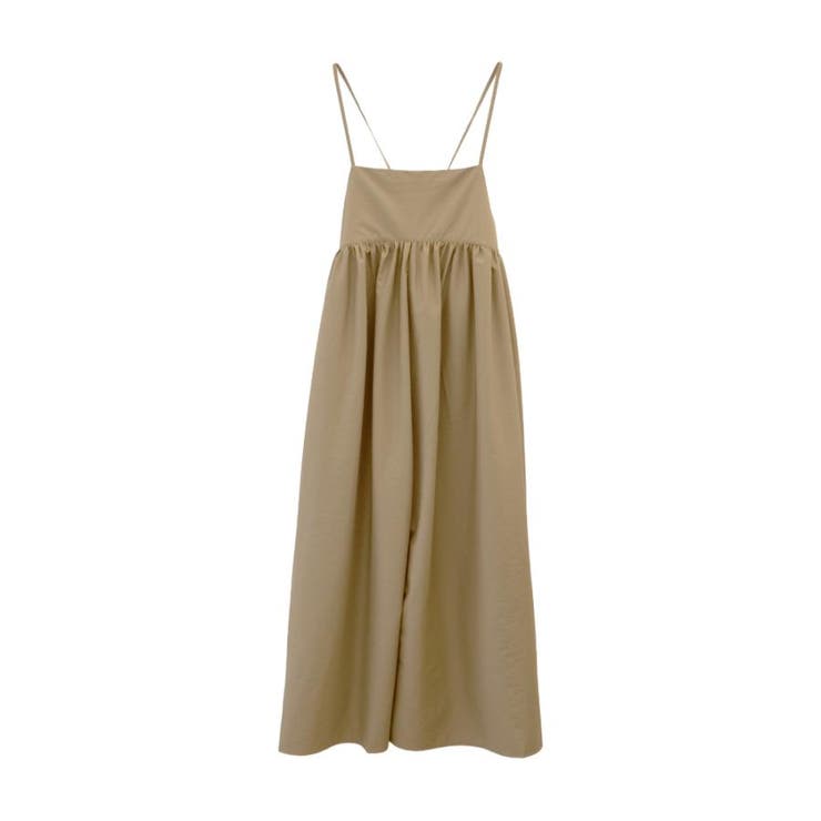 ベージュ | ゆったりとしたシルエットで体型カバーができるロングサロペット | aquagarage