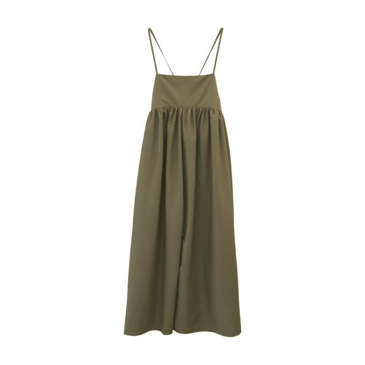 カーキ | ゆったりとしたシルエットで体型カバーができるロングサロペット | aquagarage