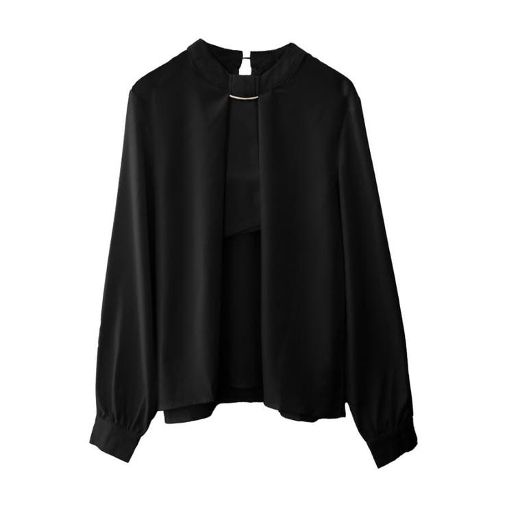 ブラック | 上品な印象のチャーム付きボウタイブラウス | aquagarage