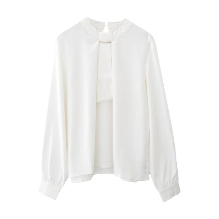 ホワイト | 上品な印象のチャーム付きボウタイブラウス | aquagarage