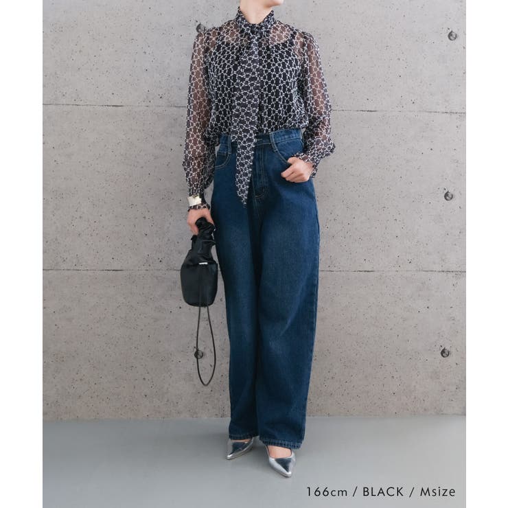 高級感ある総柄長袖ボウタイブラウス | aquagarage | 詳細画像11 