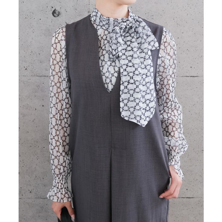 高級感ある総柄長袖ボウタイブラウス | aquagarage | 詳細画像12 