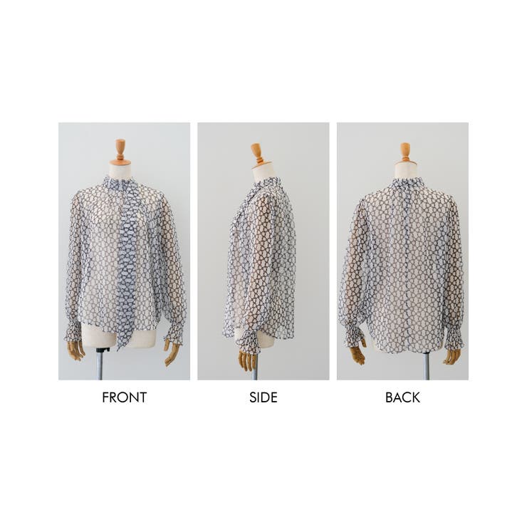 高級感ある総柄長袖ボウタイブラウス | aquagarage | 詳細画像8 