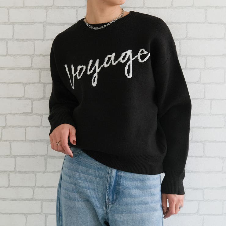 ブラック | ロゴニットトップス レディース  春 秋 冬 | aquagarage