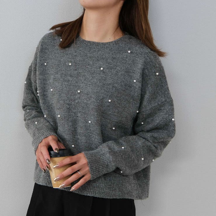 パールグレー | パールorビジューニットトップス | aquagarage