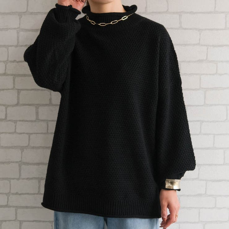 ブラック | 鹿の子編みハイネックニット レディース  春 秋 冬 | aquagarage