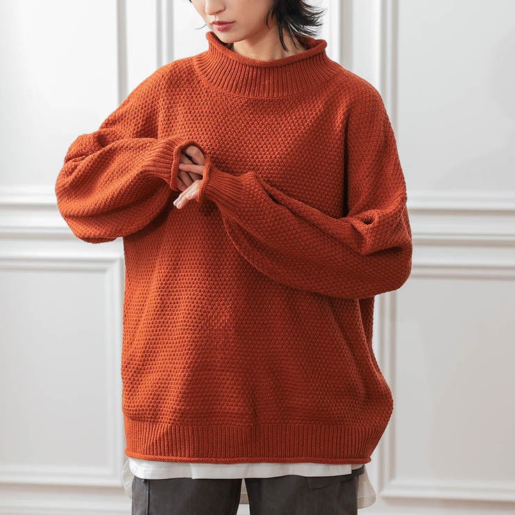 テラコッタ | 鹿の子編みハイネックニット レディース  春 秋 冬 | aquagarage