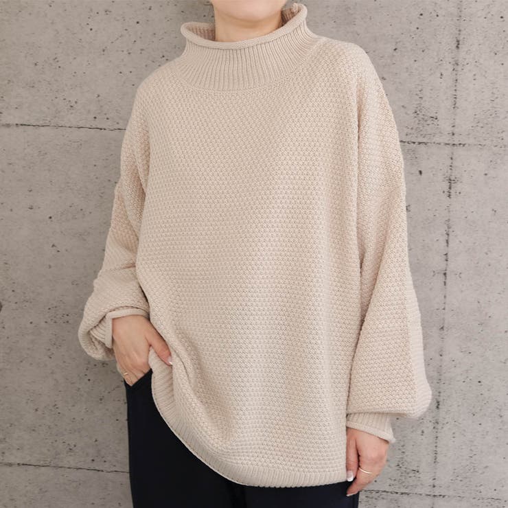 サンド | 鹿の子編みハイネックニット レディース  春 秋 冬 | aquagarage