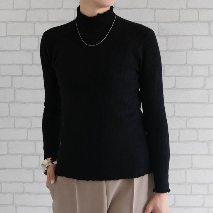 ブラック | リブニット裏起毛トップス 春 秋 冬 M  レディース | aquagarage