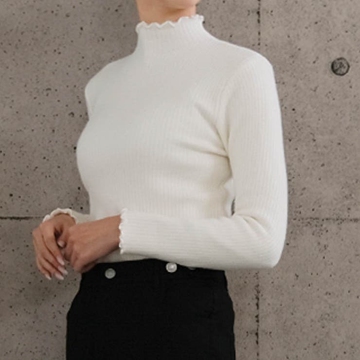 オフホワイト | リブニット裏起毛トップス 春 秋 冬 M  レディース | aquagarage