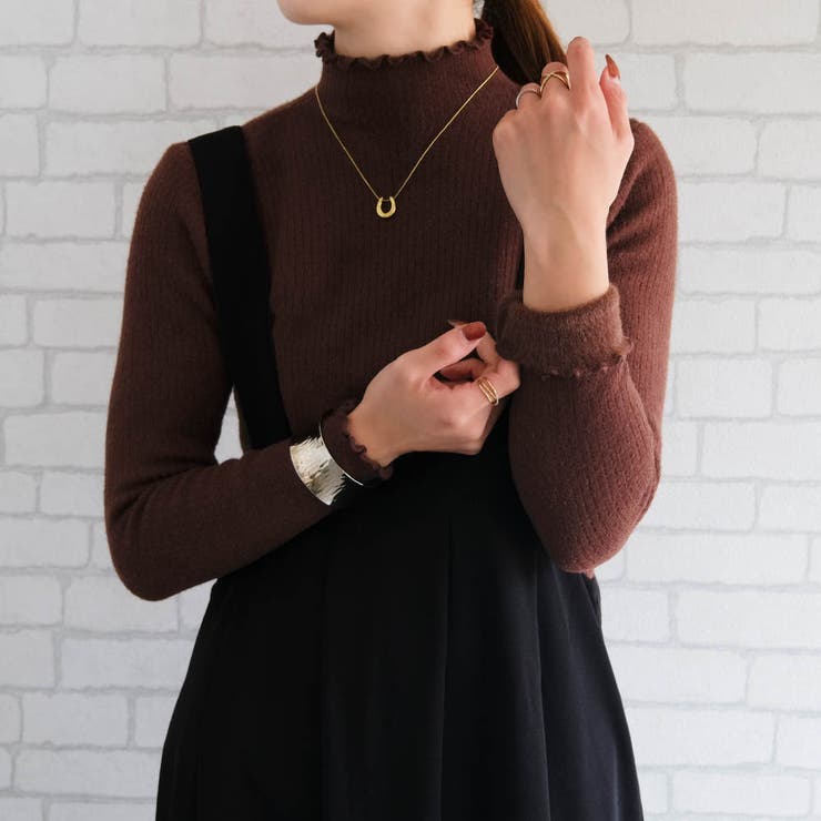 コーヒー | リブニット裏起毛トップス 春 秋 冬 M  レディース | aquagarage