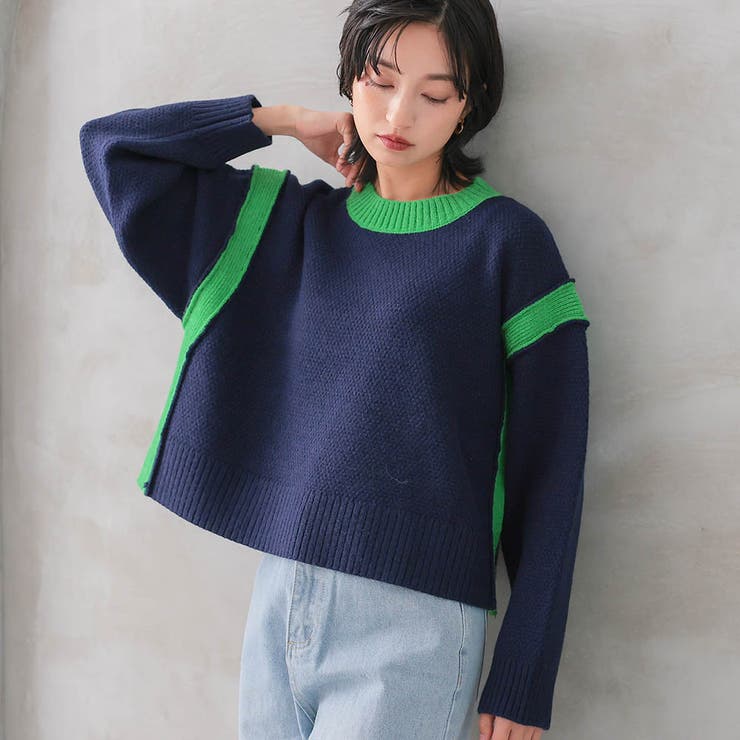 ブラック×ベージュ | バイカラーラインニットトップス レディース  秋 冬 | aquagarage