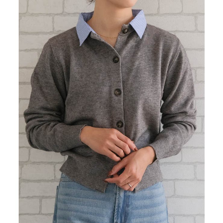 切替フェイクレイヤードカーディガン 襟付きカーディガン | aquagarage | 詳細画像15 