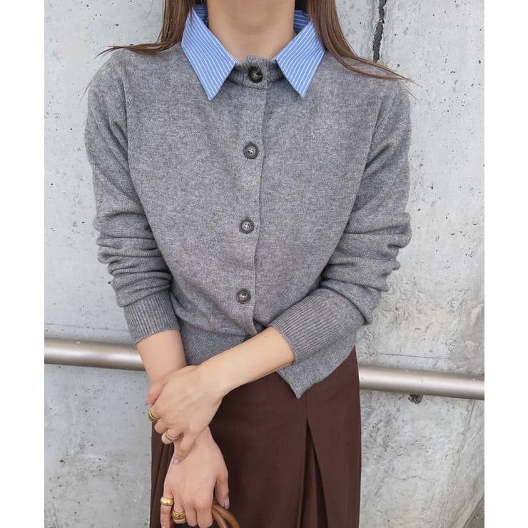 切替フェイクレイヤードカーディガン 襟付きカーディガン | aquagarage | 詳細画像7 