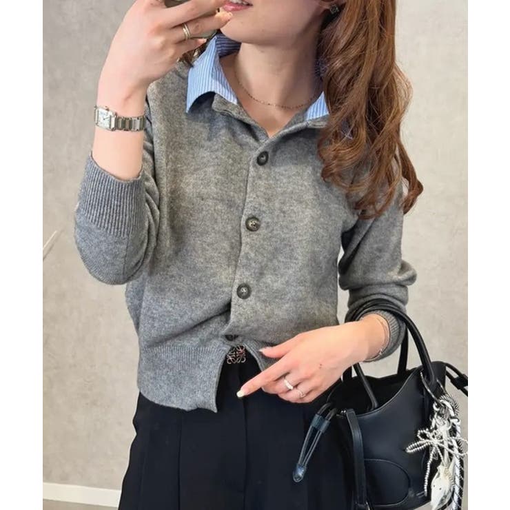 グレー | 切替フェイクレイヤードカーディガン 襟付きカーディガン | aquagarage